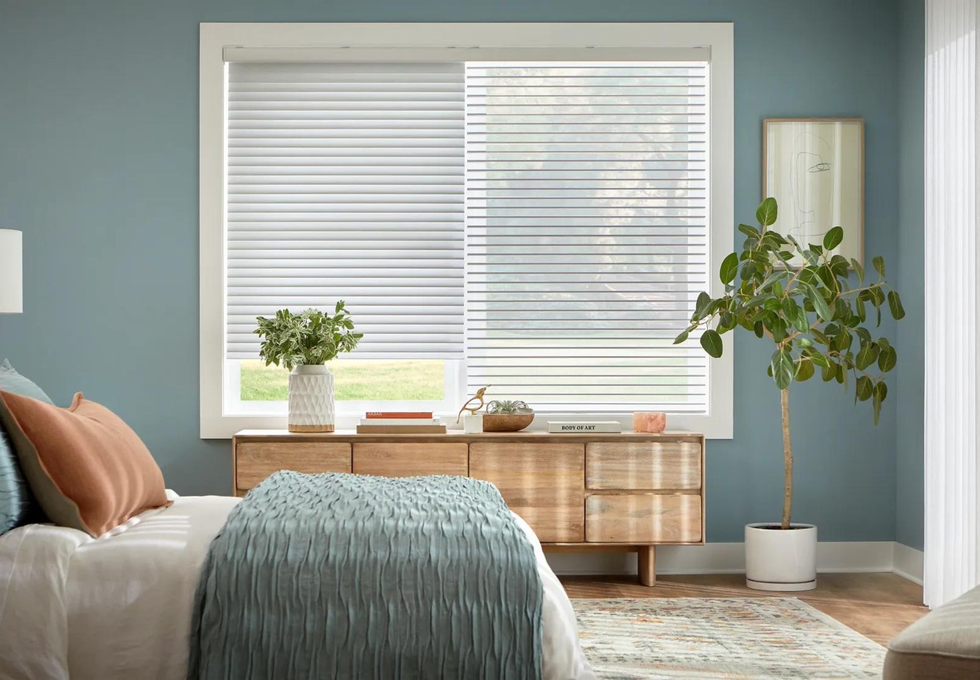 Modern Serenity with Soft Faux Wood Blinds
